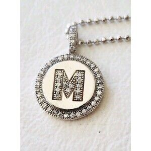 Letter M Micro Pave Initial CZ Pendant .925 Sterling Silver